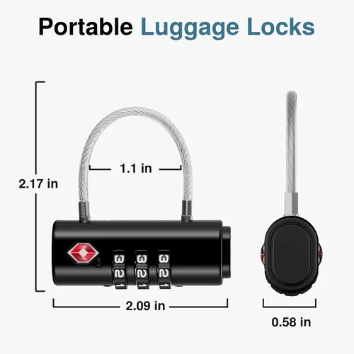 Miniatura 5 de Puroma Paquete de 2 cerraduras de equipaje aprobadas por la TSA, cerraduras TSA para equipaje de viaje, combinación reiniciable, aleación de zinc