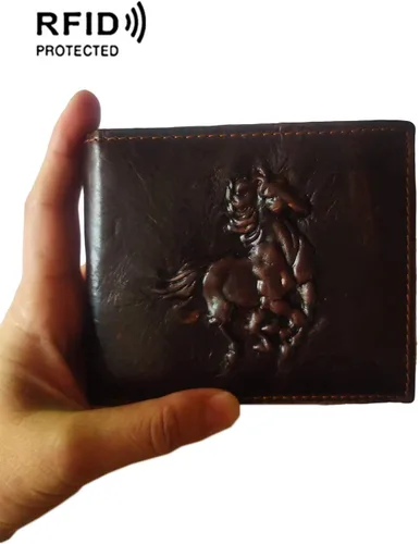 Miniatura 152 de Hombres Cool Eagle Wolf Caballo Totem Cuero Vaca Vertical Cartera Cremallera Multi-tarjeta Titular, Tótem de caballo, Minimalista