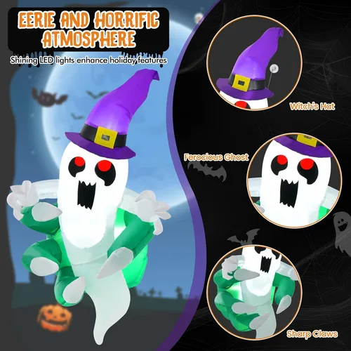Miniatura 4 de Tangkula Fantasma inflable de Halloween de 3.6 pies que estalló de la ventana, fantasma espeluznante de ventana colgante con luces LED, decoración