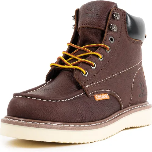 Miniatura 8 de Men's 6" Soft Toe Work Boots Full Grain Leather Moc Toe Waterproof Wedge Sole Comfortable Construction Boots