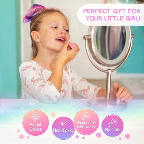 Miniatura 2 de Kit de maquillaje real para niñas: sin talco, juego de maquillaje lavable con bolso de unicornio, regalo de juguete para niñas pequeñas y niñas