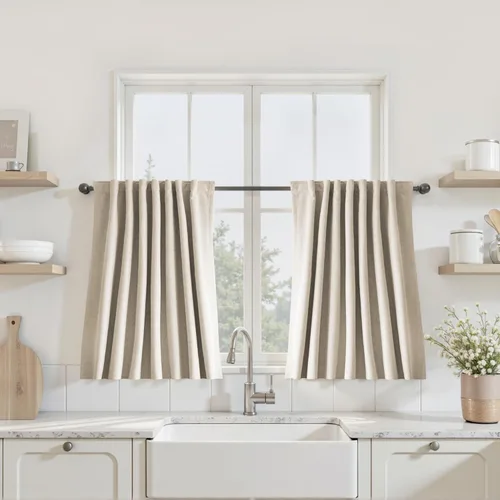 Miniatura 12 de UHITECH Cortinas cortas de lino de 24 pulgadas de largo para ventanas pequeñas de granja, cortinas opacas modernas para sala de estar, pestañas