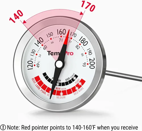 Miniatura 9 de ThermoPro APT200 2 Piezas Termómetro de Carne para Cocinar con Dial Extra Grande de 2 Pulgadas, Termómetro de Cocina de Dial Analógico con Sonda