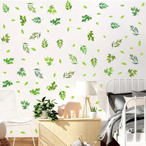 Miniatura 7 de Calcomanías de pared de hojas verdes, calcomanías de hojas de árbol para despegar y pegar, calcomanías de hojas botánicas extraíbles de plantas