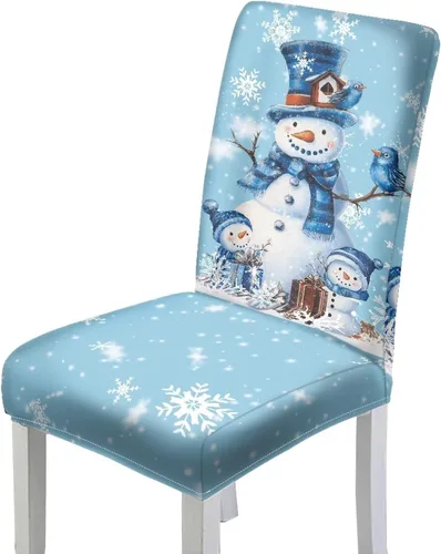 Miniatura 11 de HUGS IDEA Snowman Seat Covers for Dining Room Chairs Set of 2 Santa Claus Stretch Chair Slipcovers Protector Removable and Washable Kitchen Dining