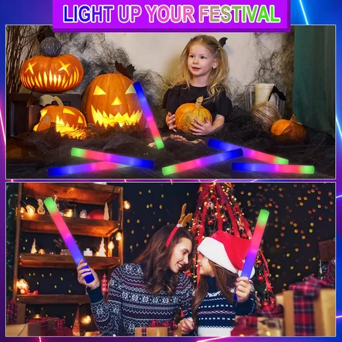 Miniatura 4 de Taotuo Varillas de brillo en masa 108 piezas Palos de espuma LED que brillan en la oscuridad, suministros de fiesta con 3 modos de parpadeo, palos