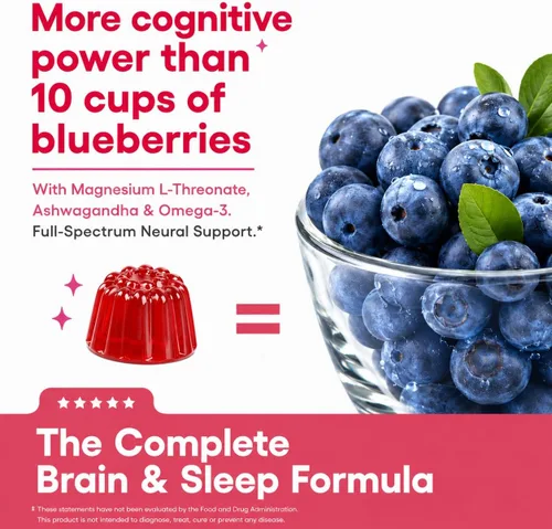 Miniatura 7 de Gomitas de magnesio L-treonato – con vitamina D, K2 y aceite de pescado Omega-3 – Salud cerebral, memoria y apoyo para el sueño, sin OMG, sabor a