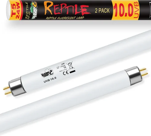 LUCKY HERP T5 UVB - Paquete de 2 luces para reptiles UVB de 24 W, tubo de lámpara fluorescente UVA UVB, lámpara UVB para lagartos, tortugas, 24W -
