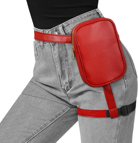 Miniatura 5 de JASGOOD Riñonera de moda para mujer, arnés de muslo, bolsa de pierna caída, C- Rojo, Moda