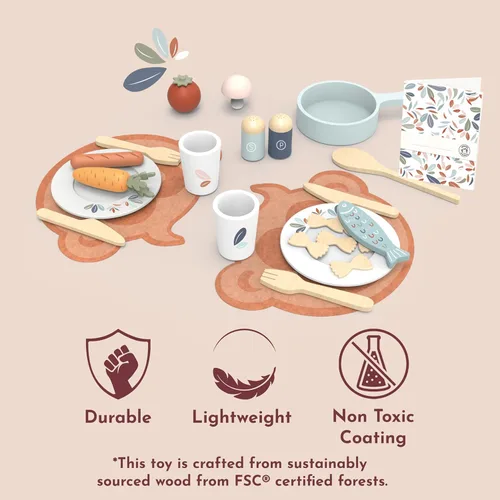 Miniatura 4 de SPEEDY MONKEY Juego de Comedor de Madera para Niños – Juego de Cocina y Accesorios de Cocina de 19 Piezas para Juegos de Simulación – Juguete