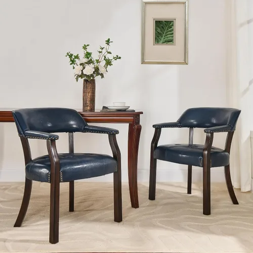 Miniatura 5 de Sillas de comedor con tapizados y brazos, silla de escritorio de oficina con remaches de metal. Sillas de capitán de jefe de PU, taburetes