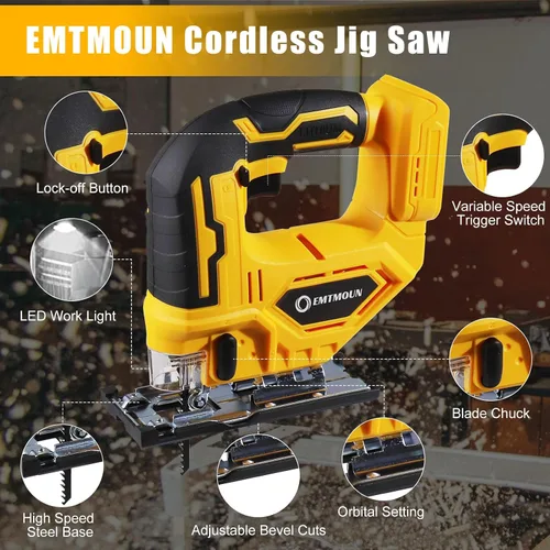Miniatura 4 de Sierra de calar inalámbrica compatible con batería Dewalt de 20 V máximo, sierra de calar sin escobillas para 3 ajustes orbitales, 3200 RPM, cortes