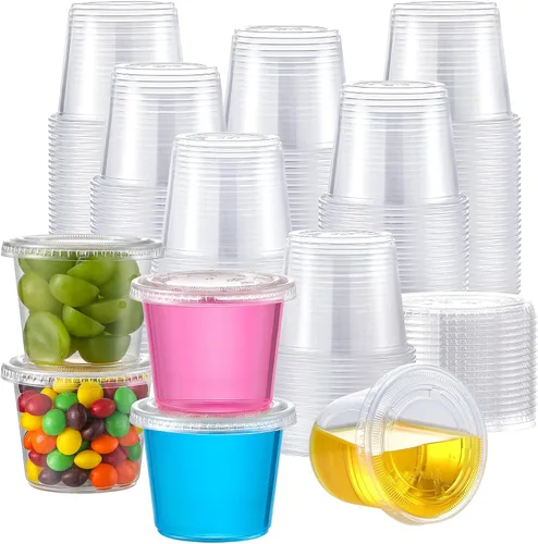 Miniatura 9 de AOZITA 60 juegos – Vasos de gelatina de 2 onzas, tazas de porciones con tapas, pequeños recipientes de plástico con tapas, vasos herméticos