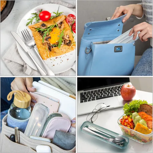 Miniatura 6 de Yinkin - Juego de 4 piezas de cubiertos portátiles para viajes con estuche, cubiertos reutilizables de acero inoxidable para camping, incluye