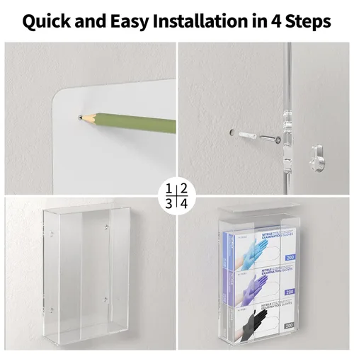 Miniatura 8 de HIIMIEI Dispensador de guantes acrílicos para montaje en pared, soporte flotante de plástico transparente para guantes triples de 16.1 x 10.2 x 3.8
