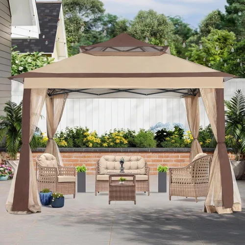Miniatura 7 de COOSHADE Tienda de campaña desplegable de 11 x 11 pulgadas, toldo para exteriores, refugio de patio con mosquitera (beige)