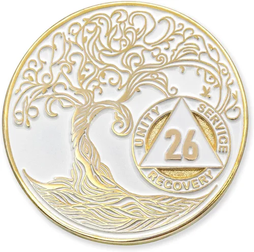 Miniatura 218 de 20 Year Sobriety Mint Twisted Tree of Life - Medallón de recuperación AA chapado en oro, fichas y fichas, color negro