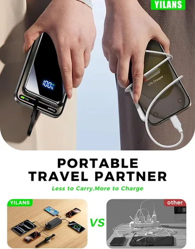 Miniatura 9 de Cargador portátil, banco de energía de 50000 mAh con cable incorporado, carga rápida de 22,5 W PD USB C de entrada y salida, paquete de batería