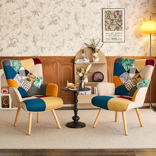 Miniatura 3 de Silla de Acento, Silla de Sala de Estar, Sillón Moderno de Respaldo Alto, Sillas de Lectura de Patchwork Colorido para Dormitorio, Silla de Descanso