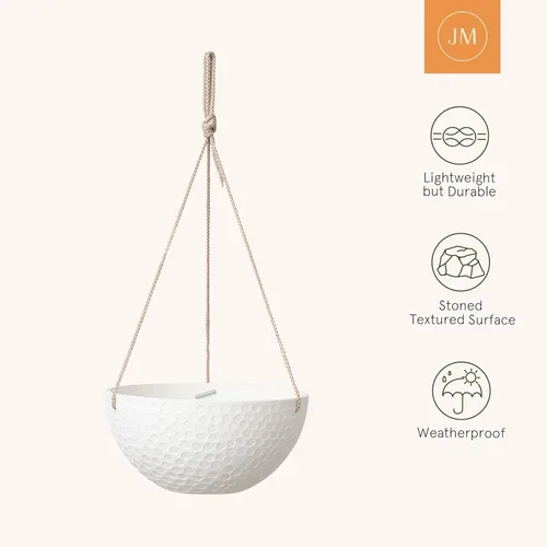 Miniatura 3 de LA JOLIE MUSE Macetas colgantes de 10 pulgadas para plantas de interior, macetas de jardín al aire libre, color blanco, panal de abeja, juego de 2