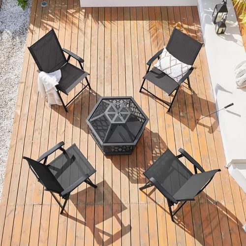 Miniatura 2 de Yaheetech Juego de 2 sillas de comedor para patio con reposabrazos, sillas plegables para exteriores con marco de metal y respaldo para césped