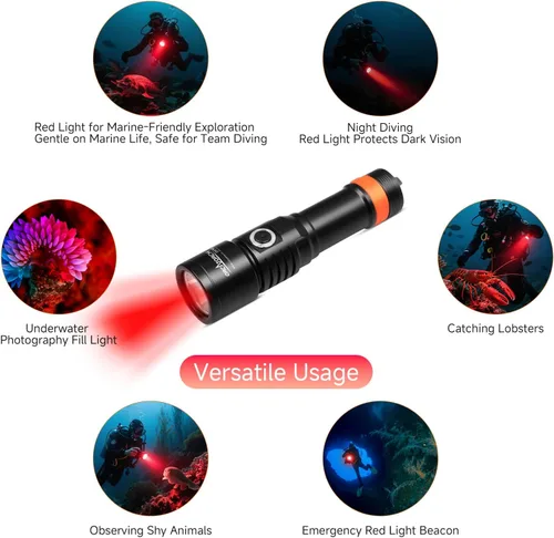 Miniatura 3 de ORCATORCH D530V - Luz LED roja de buceo de 160 lúmenes, luz de video de buceo de 120 grados, ángulo de haz ancho, bajo el agua 492.1 ft luz de rojo