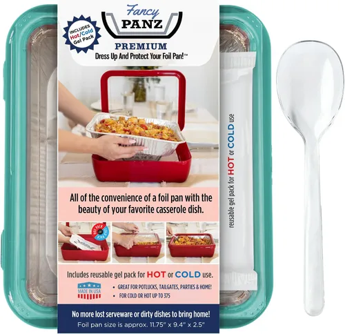 Fancy Panz - Aqua Premium - Portador de Bandeja de Papel de Aluminio con Tapa y Paquete Caliente/Frío - Bandeja Elevada para Servir Alimentos -