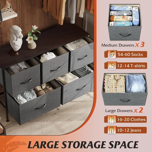 Miniatura 5 de WLIVE - Cómoda para dormitorio con 5 cajones, torre organizadora de almacenamiento larga, cómoda de tela, unidad de cajones de almacenamiento