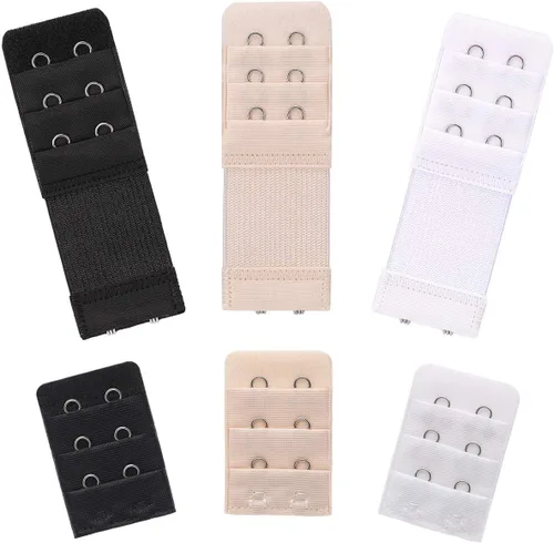 6 extensiones de brasier elástico suave y cómodo para mujer, correa de extensión de 2 ganchos, 3 filas (multicolores+noelástico),