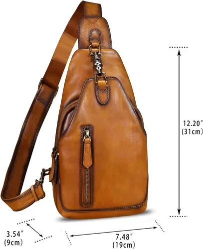 Miniatura 3 de LRTO Bolso bandolera de cuero genuino para hombres y mujeres, bolso cruzado de hombro de cuero real, bolsa de pecho, mochila