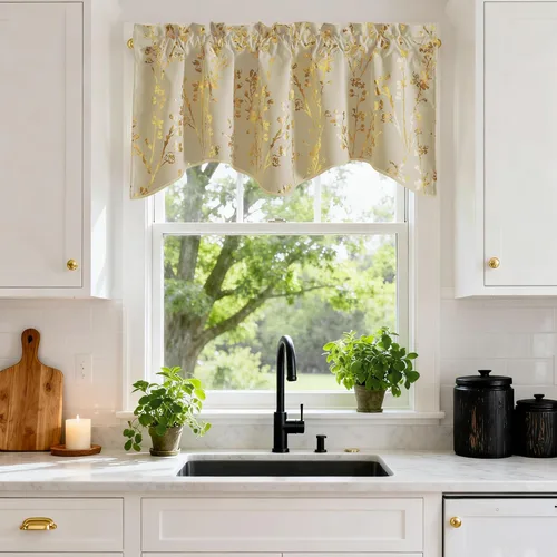 Miniatura 13 de NICETOWN Cenefa de ventana para dormitorio, ahorro de energía, bolsillo para barra, cenefa festoneada corta para ventana pequeña para lavandería