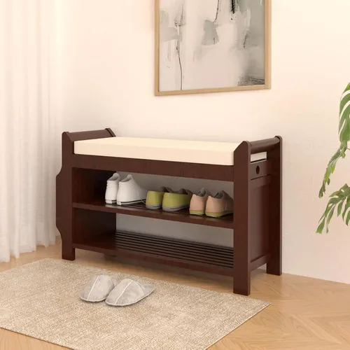 Miniatura 5 de NURTUDIS Banco de zapatos, taburete de bambú para almacenamiento de zapatos con cojín extraíble, estante organizador de almacenamiento de zapatos