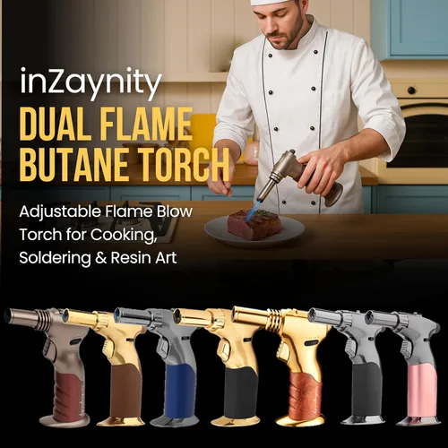 Miniatura 6 de Pistola de Soplete de Butano de Doble Llama - Mini Soplete de Mano Recargable de Lujo para Cocinar, Crème Brûlée, Soldeo, Soldadura y Arte de Resina