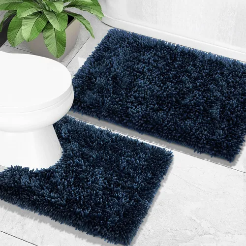 Miniatura 35 de Yimobra Juego de 2 alfombras de baño, alfombra de baño suave y absorbente y alfombra de inodoro en forma de U con respaldo antideslizante, alfombras