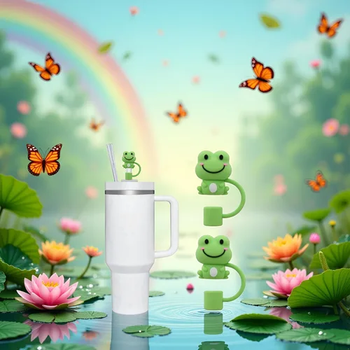 Miniatura 7 de 2 fundas de popote de rana verde para copa Stanley, fundas de silicona compatibles con tazas Stanley, toppers para vasos Stanley de 30 oz/40 onzas