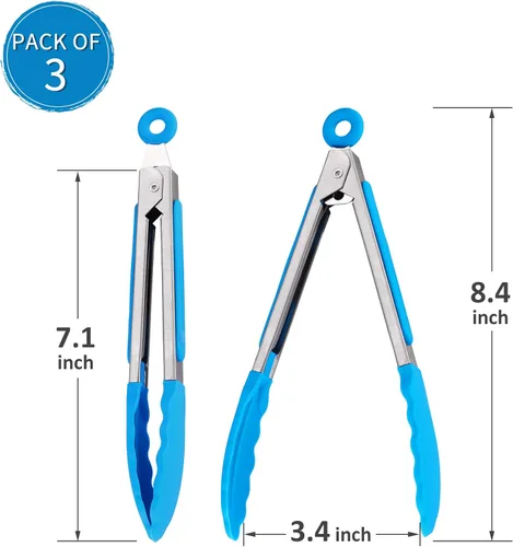 Miniatura 2 de Small Tongs For Cooking,7 inch Kitchen Mini Tongs with Silicone Tips Great for Air Fryer Cooking Serving Tong Set of 3 Turning