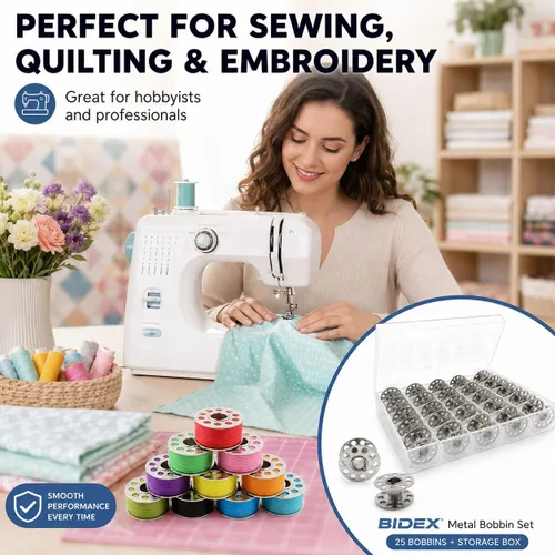Miniatura 7 de BIDEX 25 bobinas de metal para máquina de coser con caja de almacenamiento, bobinas de clase 15 compatibles con Singer, Brother, Kenmore, Bernina