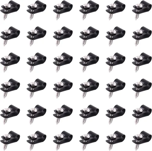 Miniatura 19 de Swpeet Paquete de 60 clips de cable tipo R de nailon negro de 5/16 pulgadas, clips de sujeción de cable de montaje de tornillo de nailon con 60