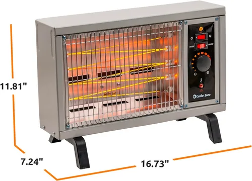 Miniatura 7 de Comfort Zone Calentador de espacio radiante portátil para interiores, 1500 vatios, termostato ajustable, cuerpo de metal, elemento de alambre, Blanco