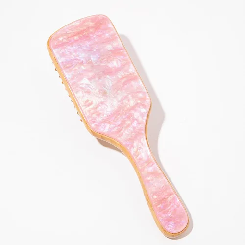 Cepillo de pelo de paleta de bambú, grueso, cerdas de bambú, cepillo desenredante para masajear el cuero cabelludo, mujeres, blanco concha