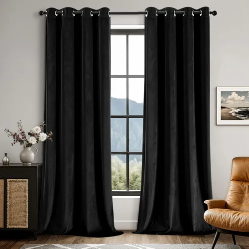 Miniatura 56 de EMEMA Juego de 2 paneles de cortinas de terciopelo de 63 pulgadas, con pestaña trasera y bolsillo para barra, cortinas con aislamiento térmico