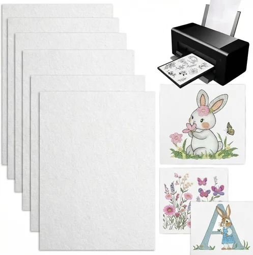 ROPTO Papel adhesivo soluble en agua para imprimir estabilizador de bordado, 6 unidades de 8.5 x 11 pulgadas, papel de bordado para pegar y coser,