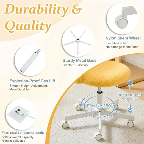 Miniatura 3 de VINGLI Silla de caramelo linda silla de escritorio sin brazos, cómoda silla de oficina pequeña con ruedas, silla de tocador, soporte lumbar, silla