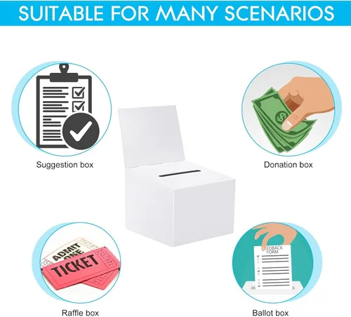 Miniatura 4 de Paquete de 30 cajas de sugerencias para rifas con ranura, cajas de cartón de 6.5 x 4.5 x 4.5 pulgadas con ranura para boletos y cabecera extraíble