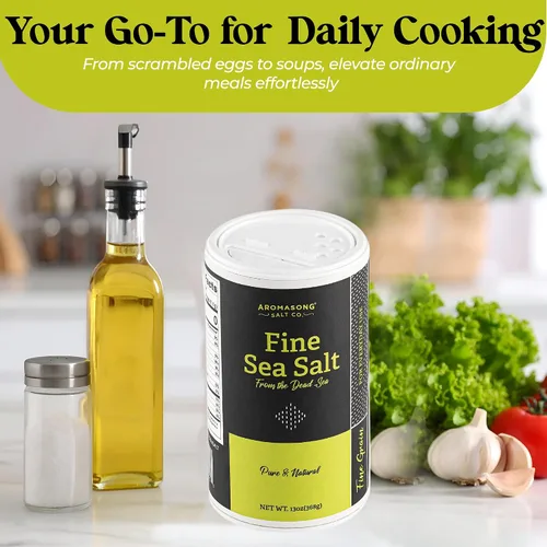 Miniatura 5 de Aromasong Sal marina 100% natural del mar muerto, sal de mesa de grano fino, 13 onzas. Salero de sal, 100% pura y natural, sin refinar, sin gluten