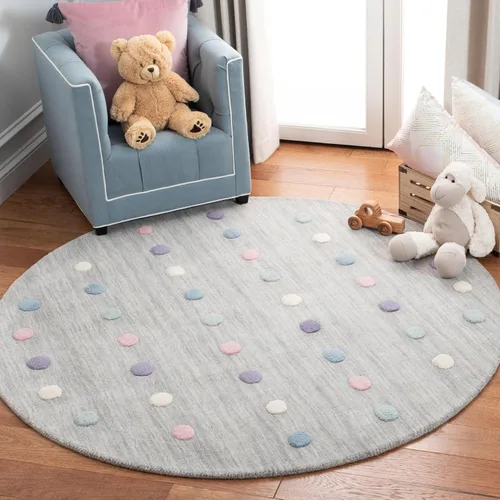 Miniatura 15 de SAFAVIEH Colección Kids - Alfombra decorativa de 3 x 5 pies, color gris, hecha a mano, de lana de lunares, ideal para zonas de alto tráfico
