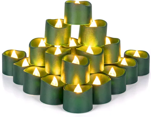 Miniatura 7 de Homemory - Paquete de 12 velas de té verdes, a pilas, duran más de 200 horas, sin llama, parpadeantes, falsas, eléctricas, LED, para Navidad