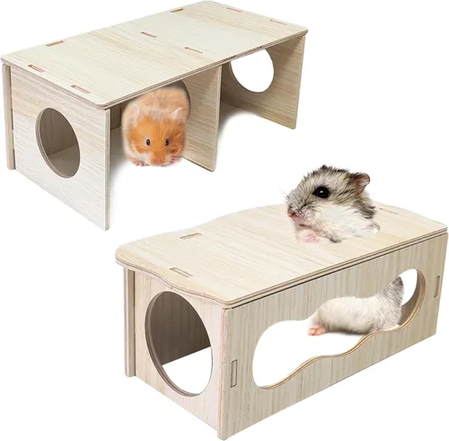 Miniatura 11 de Hamiledyi Túnel de Escondite de Madera para Hámsters de 2 Cámaras - Juguetes Explorativos de Múltiples Cámaras, Laberinto de Escondite
