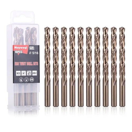 Juego de brocas de cobalto de 5/16 pulgadas (10 piezas), brocas M35 totalmente rectificadas con 5% de cobalto para metales endurecidos, acero