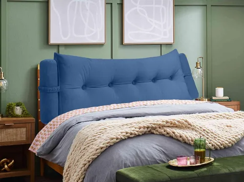 Miniatura 2 de Peachwell Almohada triangular de lectura para reposo en cama, cojín grande tipo cabecero, respaldo en cuña con dos almohadas cilíndricas Azul